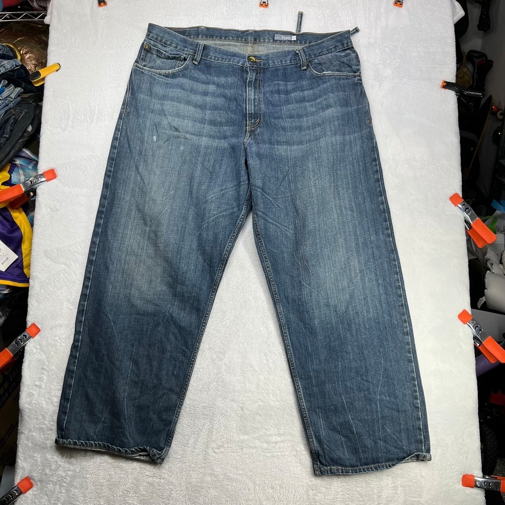 Silver Tab Baggy Jeans Mens Blue Denim Pockets High Rise Classic Zip Fly - 42X31